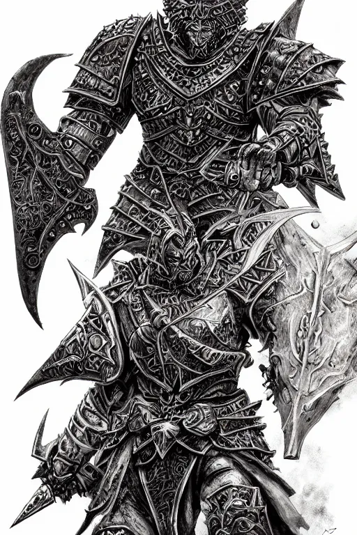 Image similar to chaos warrior, fantasy, warhammer, highly detailed, digital art, sharp focus, trending on art station, kentaro miura manga art style