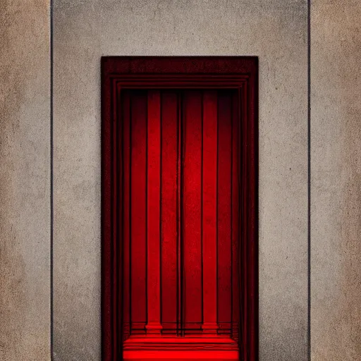 Image similar to The Door to the End, realism, magical, drifting mist, red-and-gold wallpaper