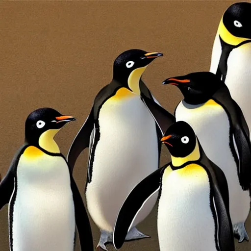 Prompt: penguins in copenhagen, epic rim lighting, digital art oil painting by norman rockwell trending on artstation