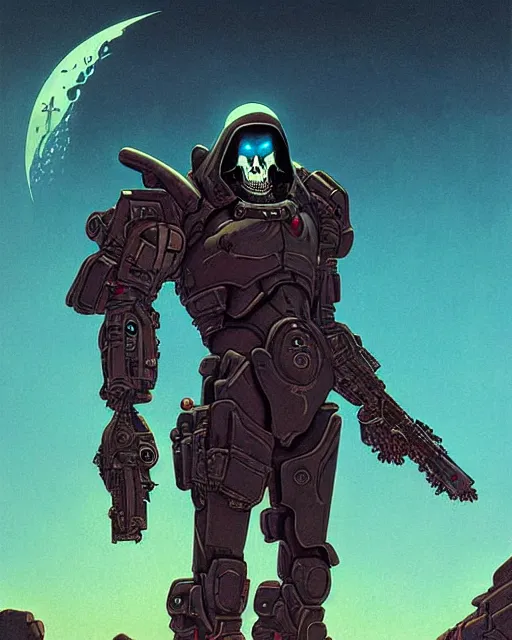 Image similar to reaper from overwatch, character portrait, portrait, close up, concept art, intricate details, highly detailed, vintage sci - fi poster, retro future, in the style of chris foss, rodger dean, moebius, michael whelan, and gustave dore