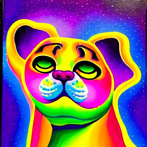 Image similar to lisa frank painting of sinbad at dave & busters