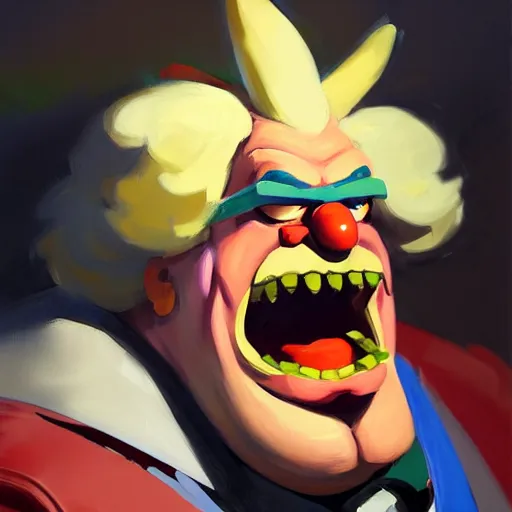 Image similar to Greg Manchess portrait painting of Krusty the clown as Overwatch character, medium shot, asymmetrical, profile picture, Organic Painting, sunny day, Matte Painting, bold shapes, hard edges, street art, trending on artstation, by Huang Guangjian and Gil Elvgren and Sachin Teng