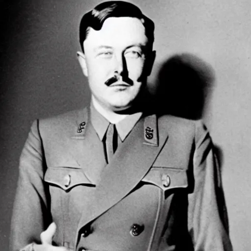 Image similar to Elon Musk as Adolf Hitler, 1943, black and white photo