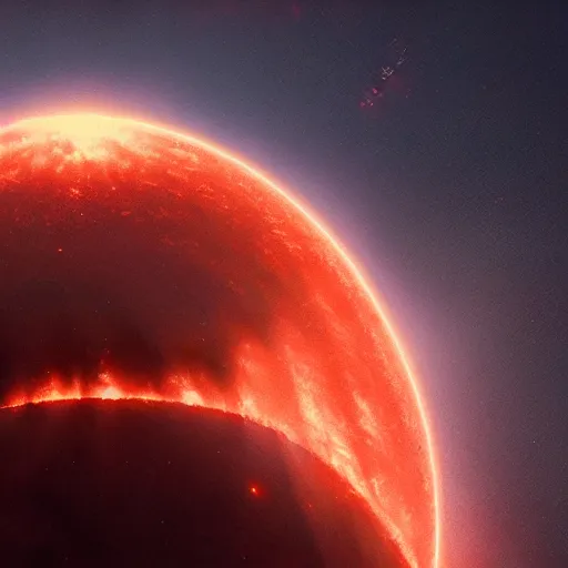 Image similar to a beautiful portrait of a red giant sun, volumetric lighting by jean kalin popov and greg rutkowski