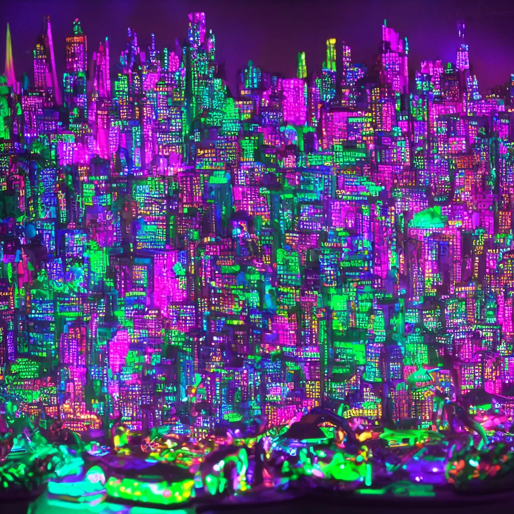 Prompt: detailed plasticine wet shiny racers in front of a diorama of nyc and crystal, moonlit, camera angled dramatically, mirrors, neon lasers, anime eyes and lips
