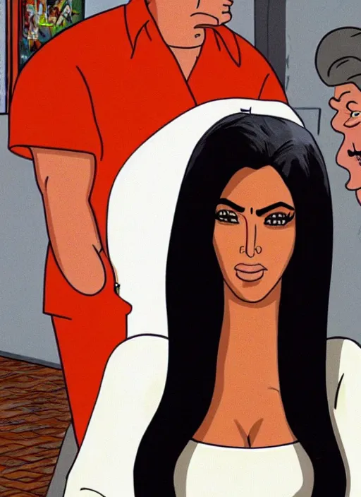 Prompt: TV show still of kim kardashian in beavis & butthead.