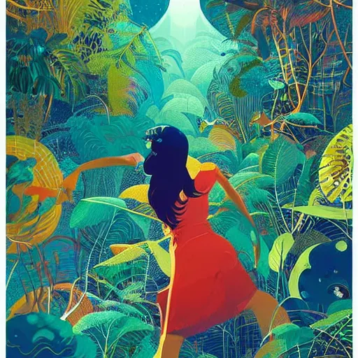 Prompt: disco diffusion painting of the jungle by victo ngai and malika favre, by rhads, makoto shinkai, madgwick, masterpiece, contest award winner