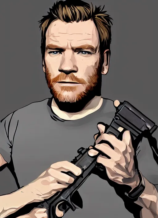 Image similar to Ewan McGregor in the style of GTA artwork