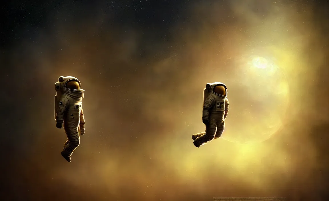 Image similar to epic professional digital art of floating astronaut, faint golden atmospheric lighting, painted, intricate, detailed, foreboding, leesha hannigan, wayne haag, reyna rochin, ignacio fernandez rios, mark ryden, iris van herpen, best on artstation, best on cgsociety, epic, stunning, gorgeous, much wow, cinematic, masterpiece