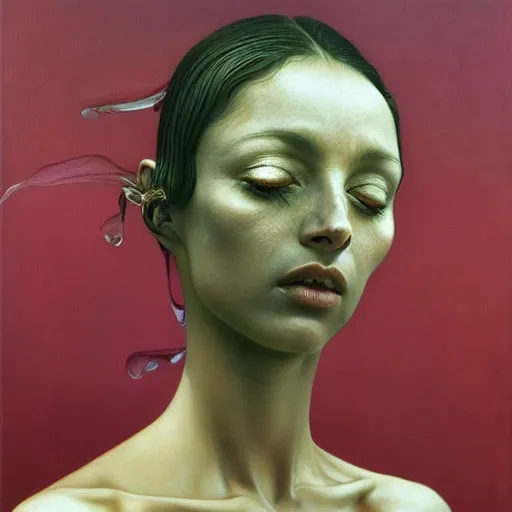 Image similar to sade by zdzisław beksinski, iris van herpen, artgerm, raymond swanland and alphonse mucha. highly detailed, hyper real, beautiful