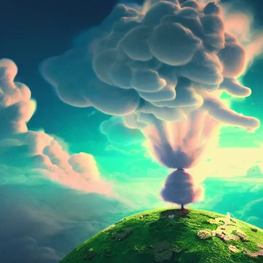 Image similar to a fluffy cloud in new style of painting combining surrealism and psychedelia with 3D octane render and unreal engine, trending on artstation, 8k