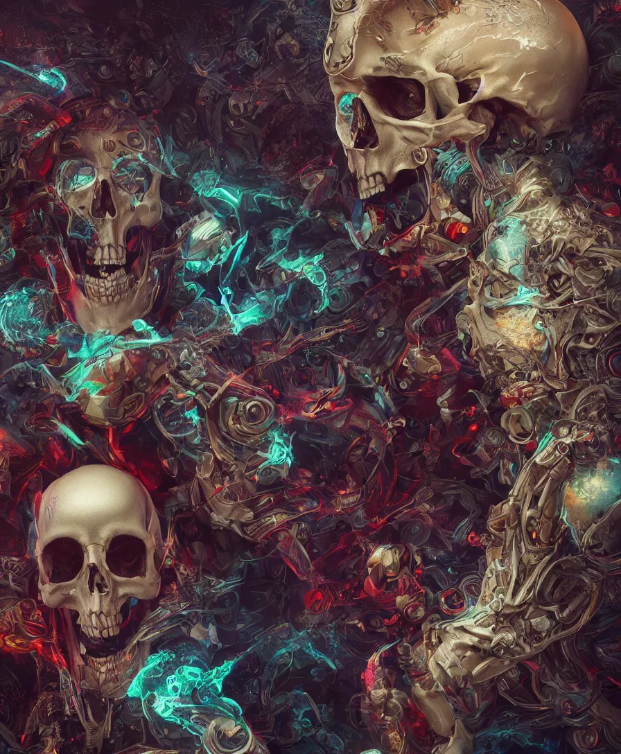 Prompt: afterlife, skull, high detail, deviantart, artstation, octane render, cinematic, hyper realism, 8k, depth of field, artstation, concept art, illustration, vibrant colors, by Tristan Eaton Stanley Artgerm and Tom Bagshaw