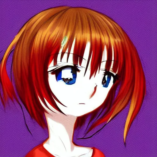 Prompt: A cute anime girl with red hair in the style of Sam Does Art.