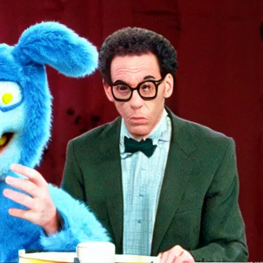 Prompt: That episode of Seinfeld where Kramer accidently ends up at a furry convention and stumbles into the headless lounge right into a very surprised George Costanza, making him drop his fursuit head.