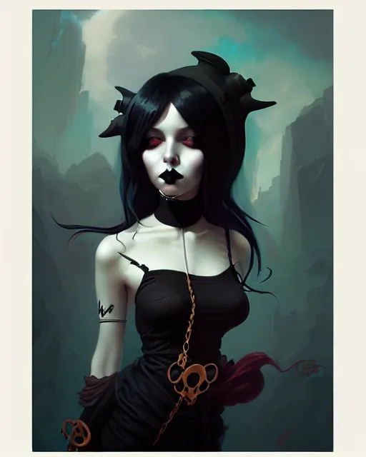 Image similar to portrait of cute goth girl, by peter mohrbacher and ilya kuvshinov and wlop