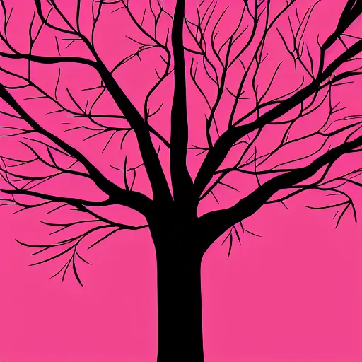 Image similar to cartoon background of a thick tree with pink glowing leaves hanging down