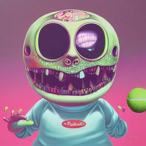 Image similar to Lofi vaporwave portrait tennis ball monster,chalk, Pixar style, Tristan Eaton, Stanley Artgerm, Tom Bagshaw