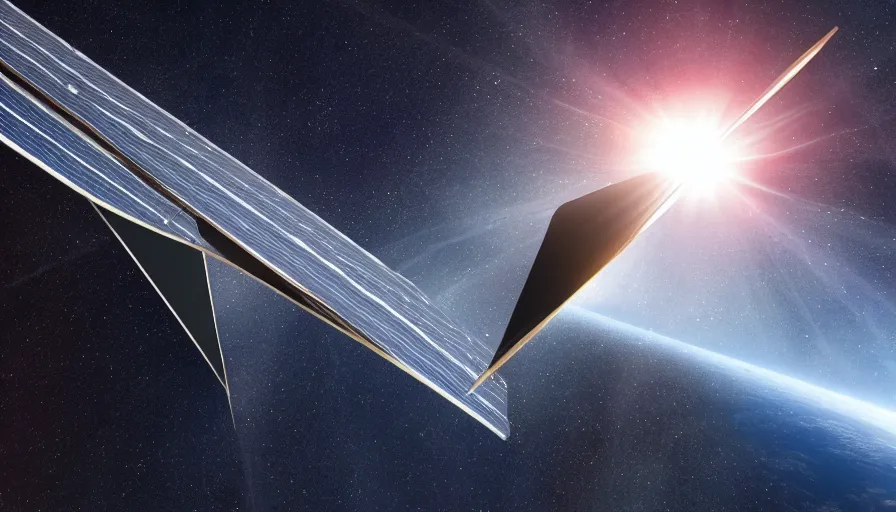 Prompt: solar sail in space, blocking sun, earth visible below, octane render, dramatic