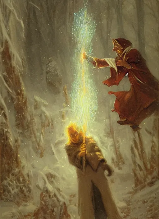 Prompt: a mage casting a frost spell by charles joshua chaplin