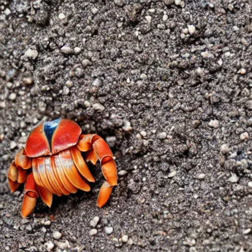 Prompt: Hermit crab with a curly mustache