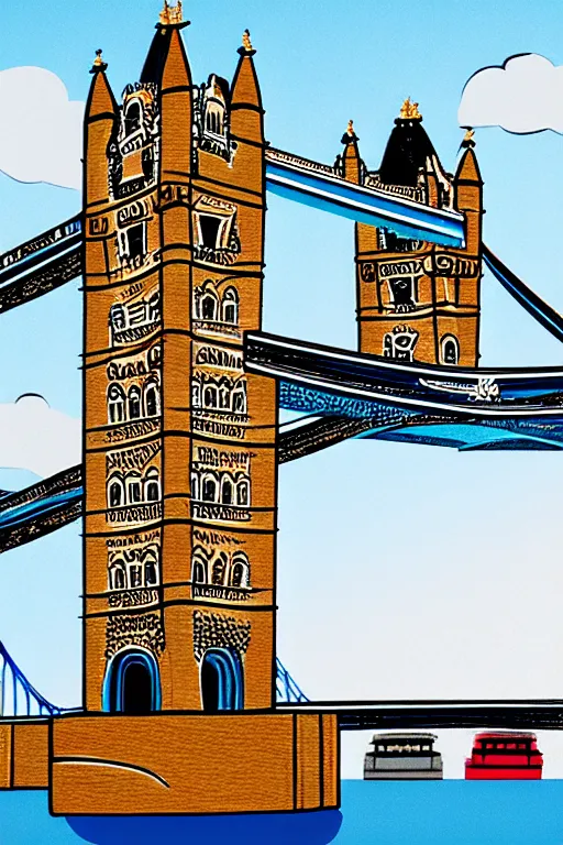 Image similar to london tower bridge, illustration, in the style of katinka reinke