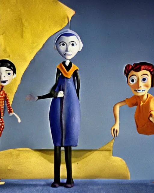 Prompt: the image is a lost hollywood film still 1 9 5 0 s photograph of a clay stop motion animated coraline. vibrant cinematography, anamorphic lenses, crisp, detailed image in 4 k resolution.