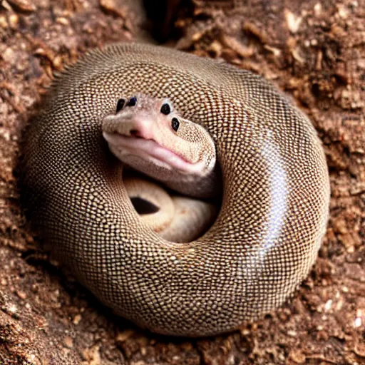 Image similar to very cute western hog nose snake curled in a ball, realistic picture