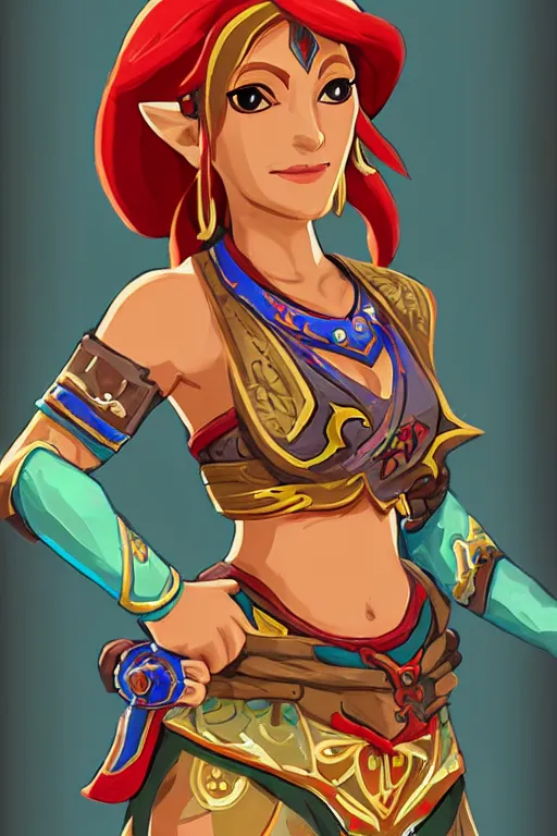 Image similar to an in game portrait of urbosa from the legend of zelda breath of the wild, breath of the wild art style.