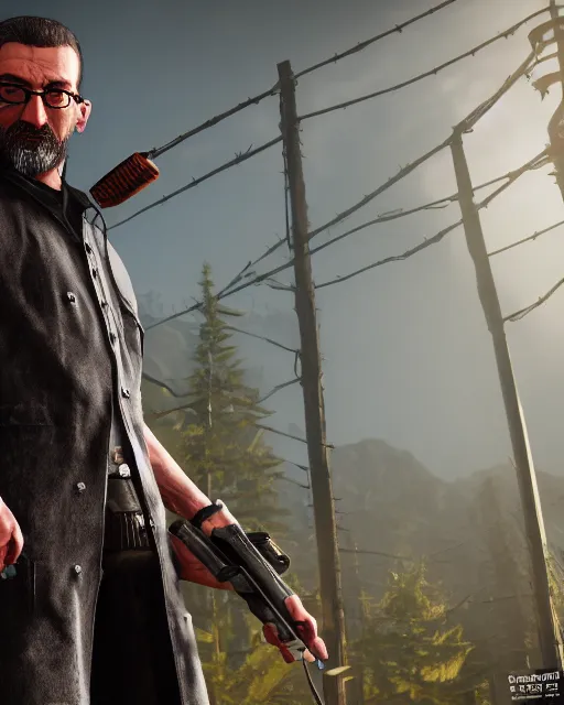 Image similar to gordon freeman by red dead redemption 2, by greg rutowski, cinematic, photorealistic