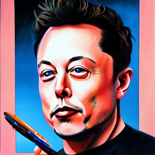 Image similar to surrealist portrait painting of elon musk, futuristic