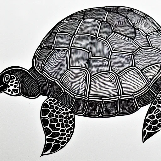 Image similar to turtle duck hybrid, black ink on paper, trending on artstation, beautiful, intricate, detailed