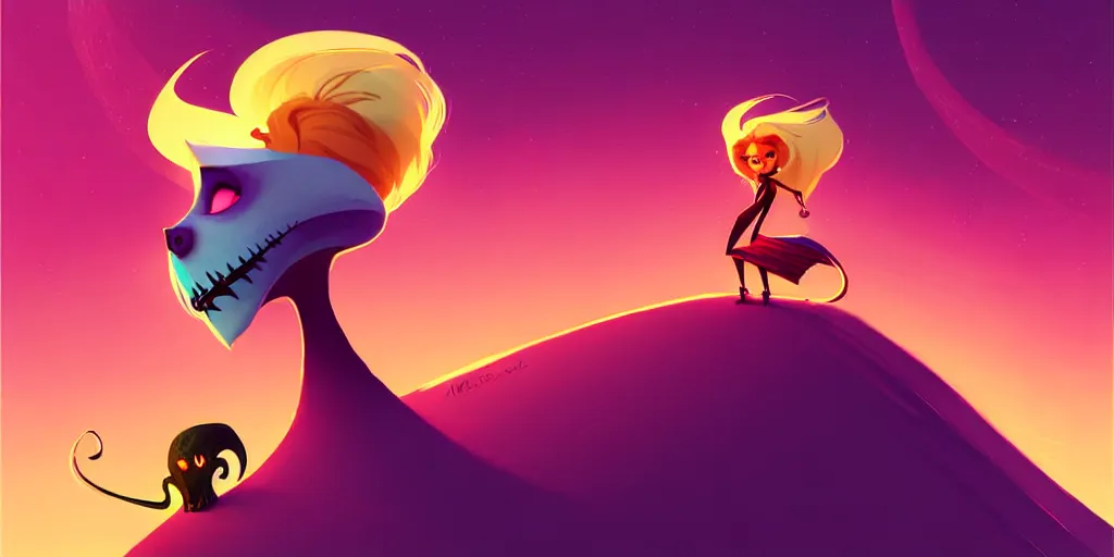 Prompt: curved perspective, extreme narrow, extreme fisheye, digital art of a female sable stole wearing jewlery with blonde hairstyle by anton fadeev from nightmare before christmas