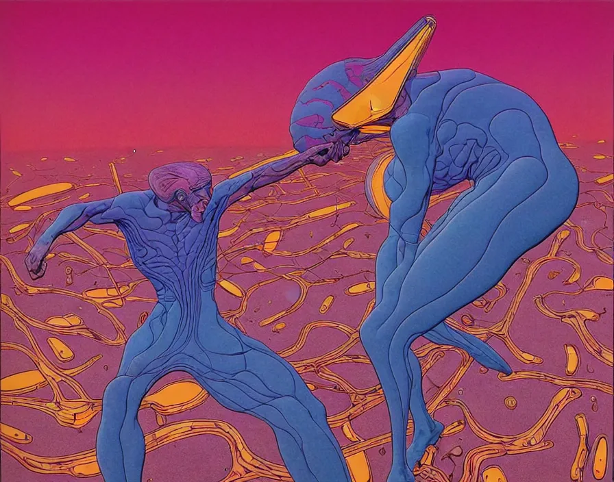 Image similar to ( ( ( ( the pain ) ) ) ) by mœbius!!!!!!!!!!!!!!!!!!!!!!!!!!!, overdetailed art, colorful, artistic record jacket design