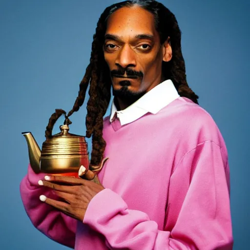 Image similar to Snoop Dogg holding a Teapot for a 1990s sitcom tv show, Studio Photograph, portrait, C 12.0