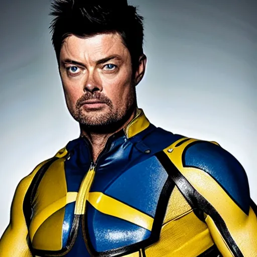 Image similar to karl urban wears original yellow and blue wolverine costume