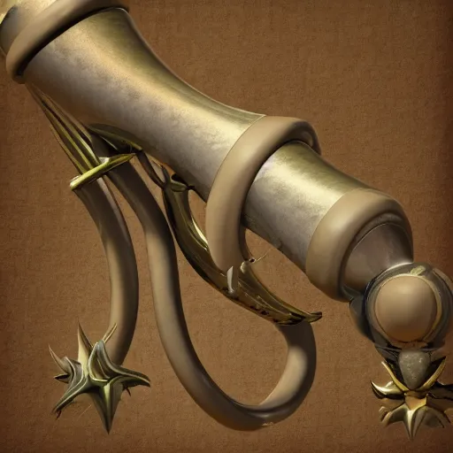 Image similar to a 3 d render of a medieval blowing horn, winding horn, animal horn, higly detailed, mystic, artwork