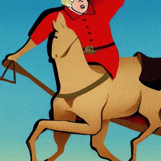 Image similar to a portrait of boris johnson in boxer shorts riding a horse, communist propaganda