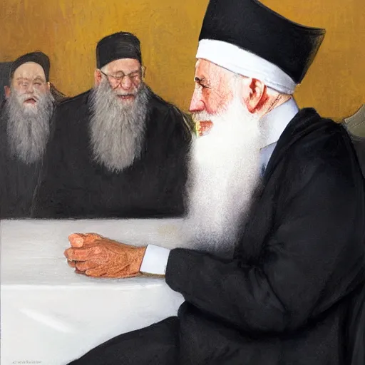 Prompt: joe biden as the lubavicher rebbe with sidelocks and shtreimel, jewish devotional art by greg rutkowski