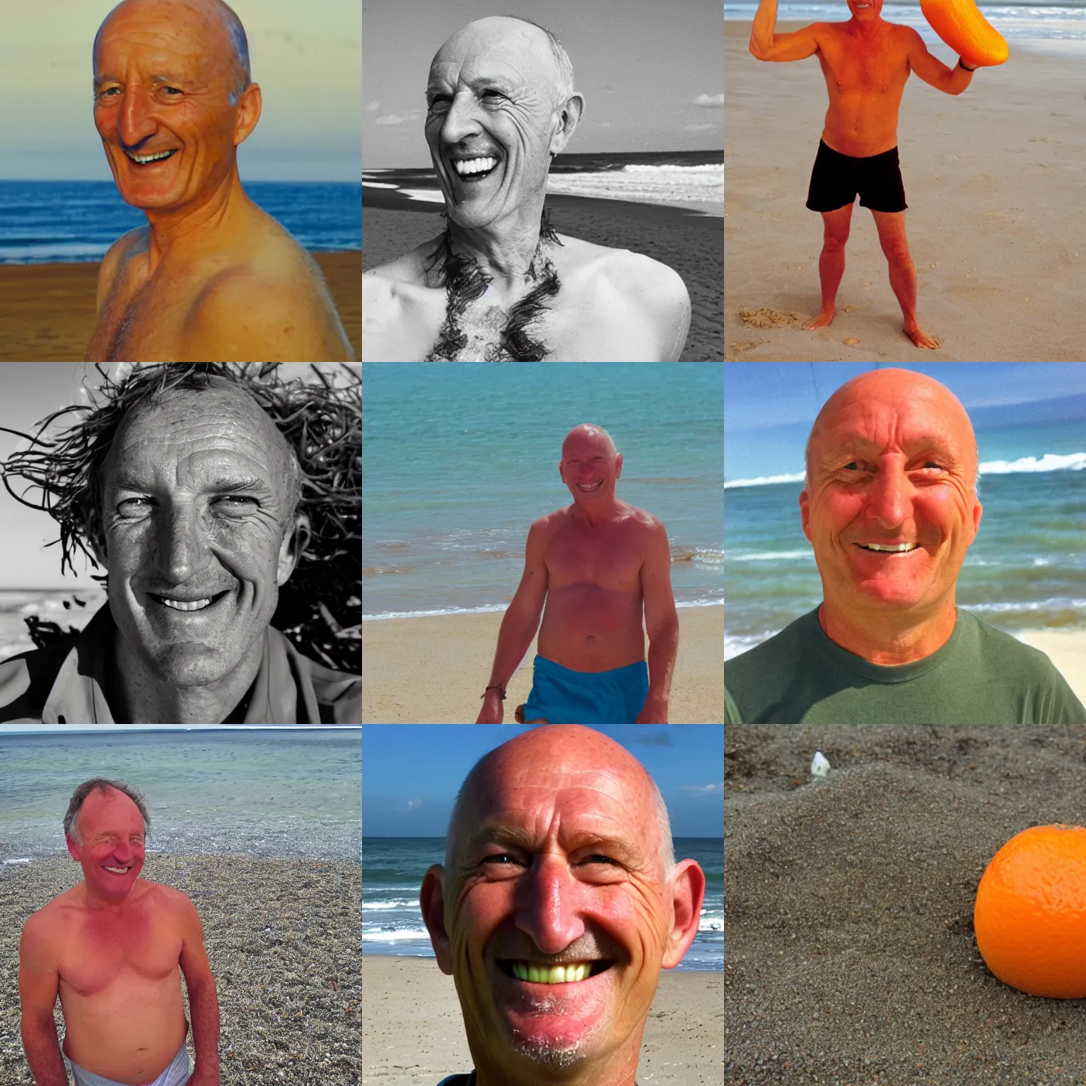 Prompt: john locke, orange peel smile, beach, lost