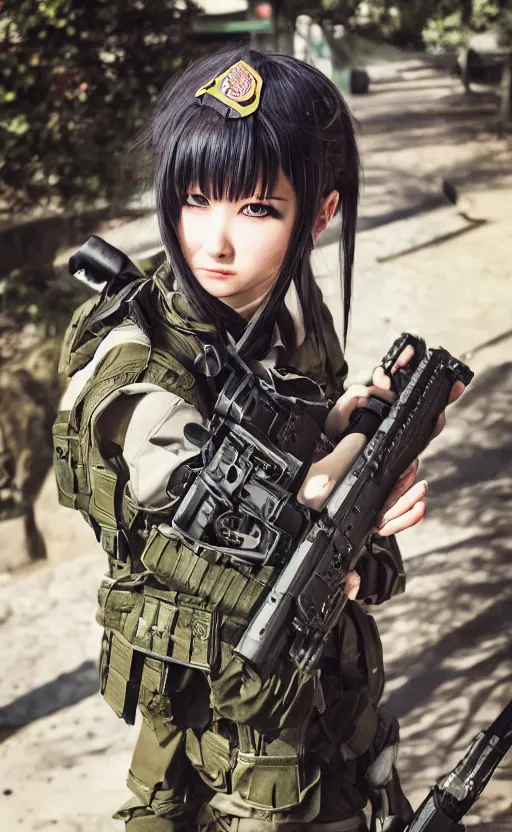 Prompt: portrait photo, highly detailed, high resolution, cosplay photo, stunning, girls frontline style, bokeh soft, 100mm, trending on instagram, by professional photographer, realistic human anatomy, real human faces, realistic military carrier, soldier clothing, mechanical exoskeleton, modern warfare, realistic guns, shot with a canon, low saturation