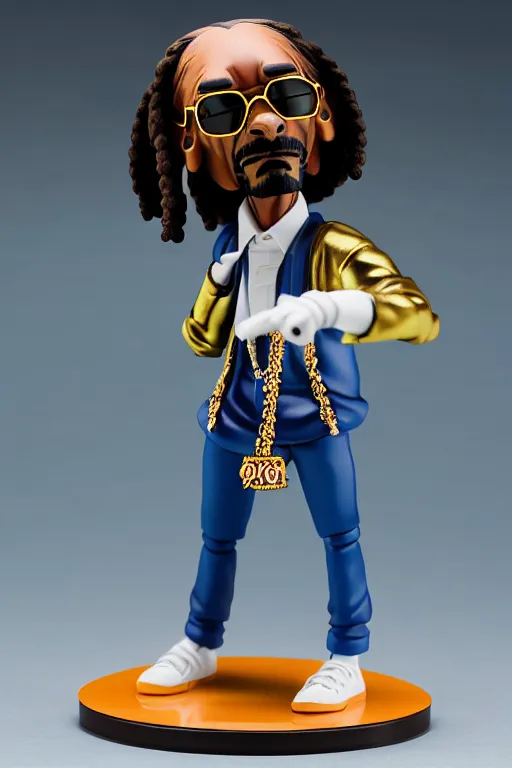 Prompt: still high quality figurine of snoop dogg, tsurime eyes, tareme eyes, personification, dynamic pose, detailed product photo, featured on amiami, tone mapped, beautiful composition, 8 5 mm, f. 1 4