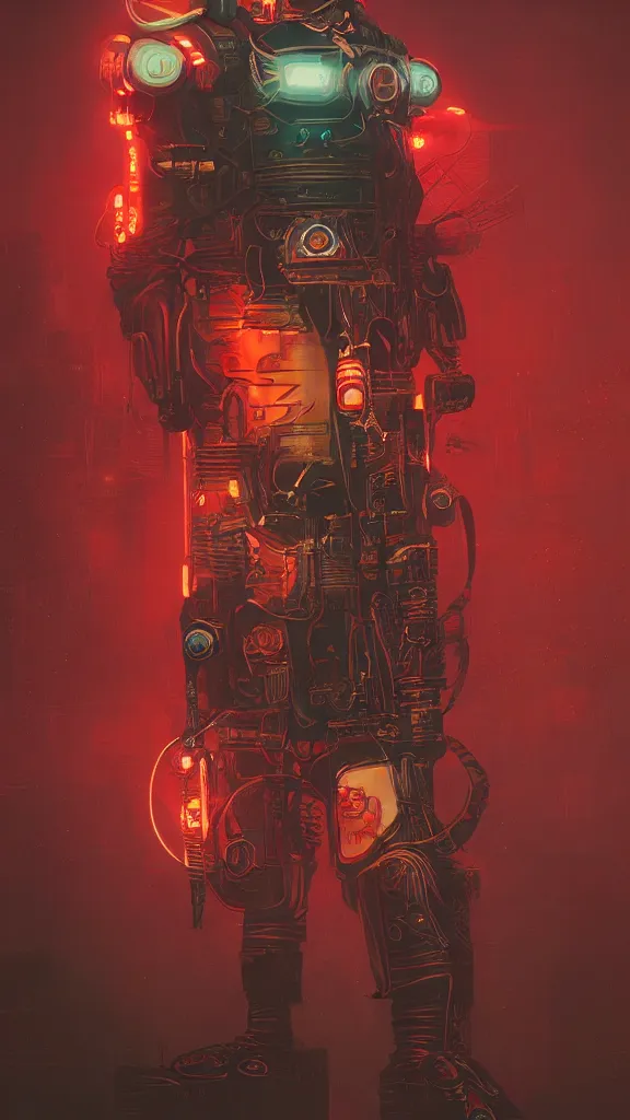 Image similar to concept art, retro - futurist steampunk pilot, imperious, octane render, artstation, dramatic neon lighting, glowing imperial motifs, red turquoise accents, bladerunner, by gerald brom, james jean, syd mead, akihiko yoshida, cinematic