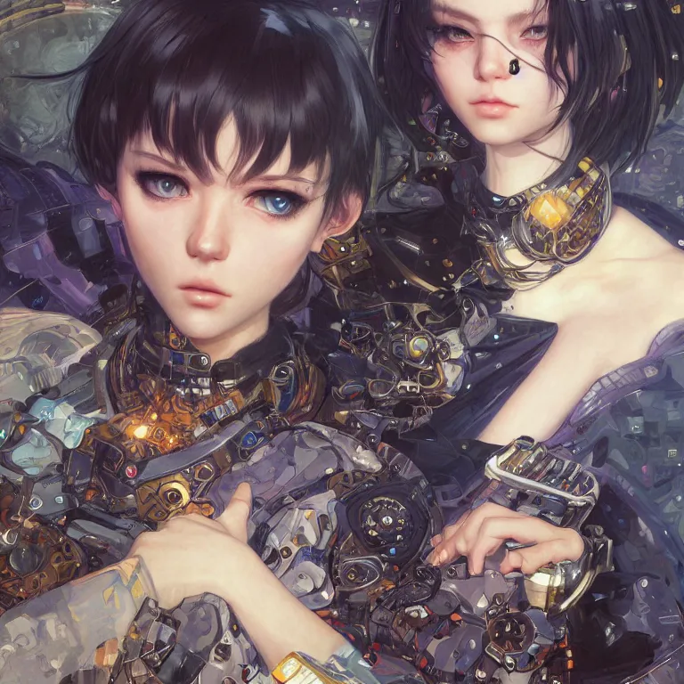 Image similar to portrait of beautiful young cat, cyberpunk, Warhammer, highly detailed, artstation, illustration, art by Gustav Klimt and Range Murata and Ilya Kuvshinov and Sakimichan