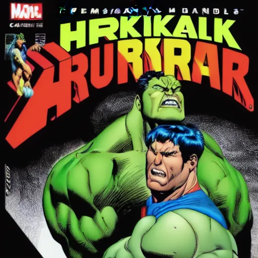 Image similar to hyper - realistic hulk vs superman, comic book, by frank miller, 4 k, 3 d