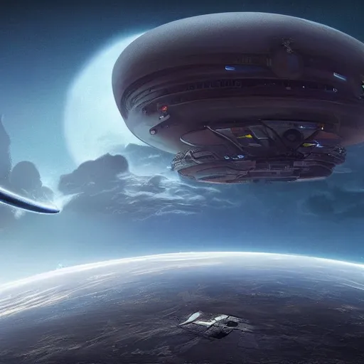 Prompt: Gigantic alien ship heading towards planet Earth, 4K digital art, trending on artstation