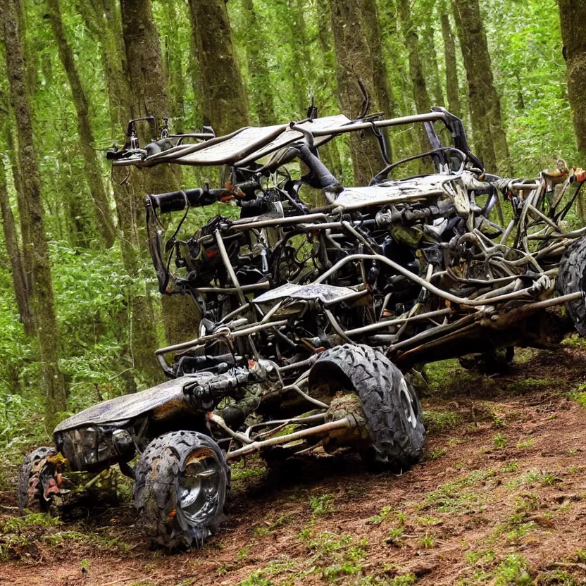 Image similar to off road buggy in the forest, artstatiom, 4 k, incredibly detailed