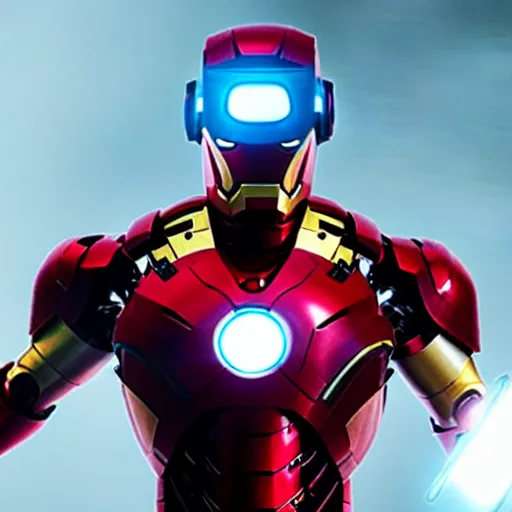 Image similar to photo of iron man wearing a Virtual reality headset on his head