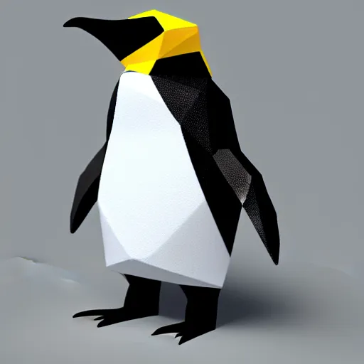 Image similar to low-poly penguin in sci-fi outfit