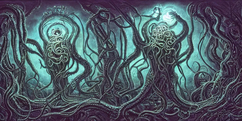 Image similar to elder god yog - sothoth lovecraftian h. p, terror, art by paulc carrick, dave carson, john coulthart, lee brown coye, h. r giger, stephen hickman, 8 k, hd, illumination, lighting, raytracting, dark, lovecraft, arkham, grotesque