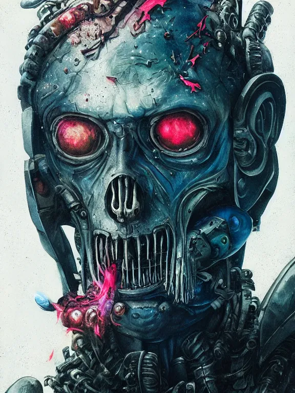 Image similar to art portrait of an undead space marine ,8k,by tristan eaton,Stanley Artgermm,Tom Bagshaw,Greg Rutkowski,Carne Griffiths, Ayami Kojima, Beksinski, Giger,trending on DeviantArt,face enhance,hyper detailed,minimalist,cybernetic, android, blade runner,full of colour,